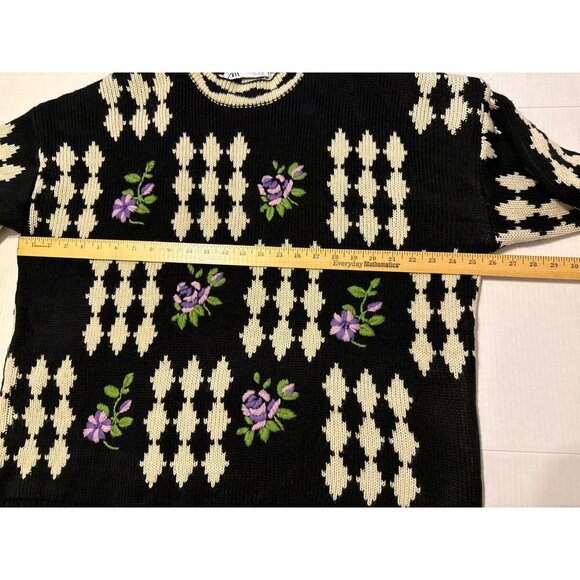 ZARA Oversized Embroidered Knit Sweater Size Large - Picture 6 of 12